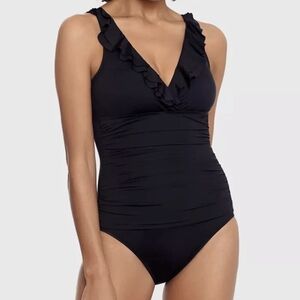 Ralph Lauren Black Ruffled One-Piece Swimsuit